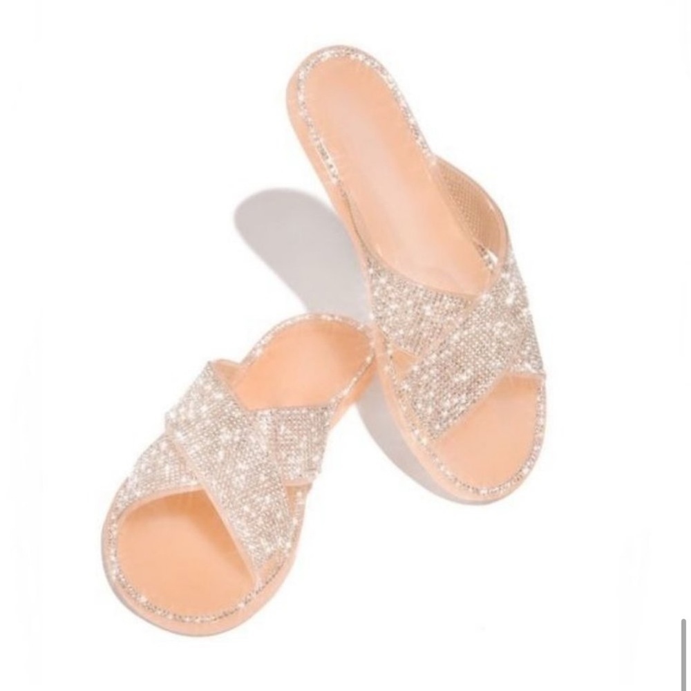 NIB Embellished Criss Cross Jelly Slides in Clear 9